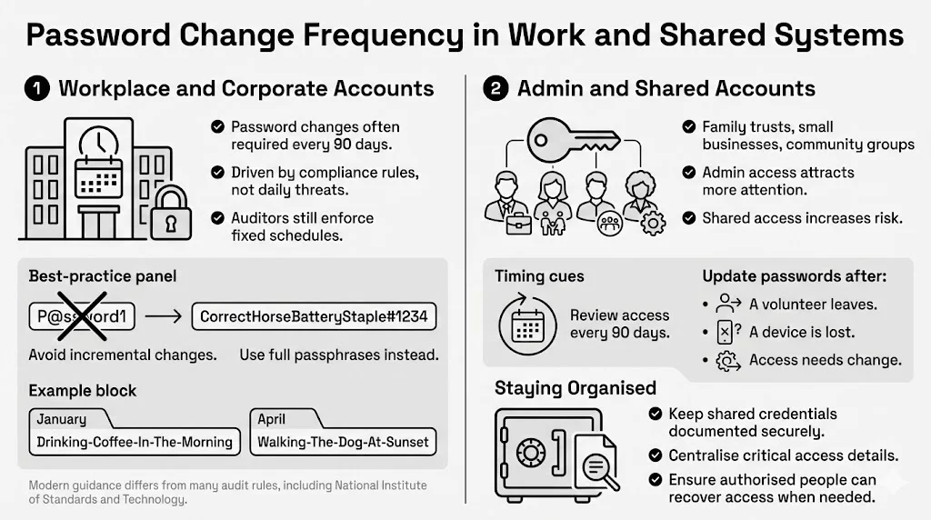 Password Change Frequency in Work and Shared Systems