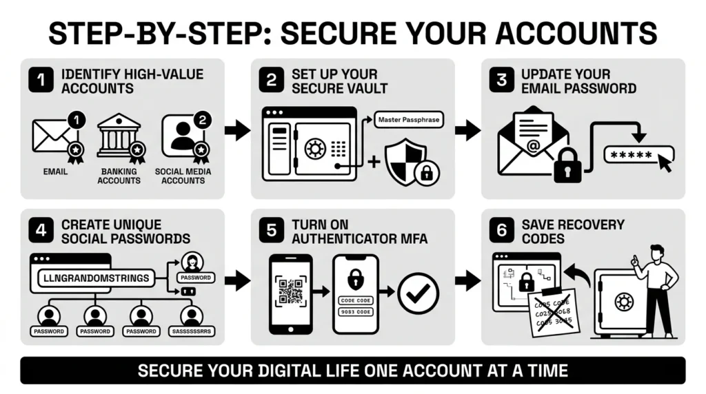 step by step secure your accounts