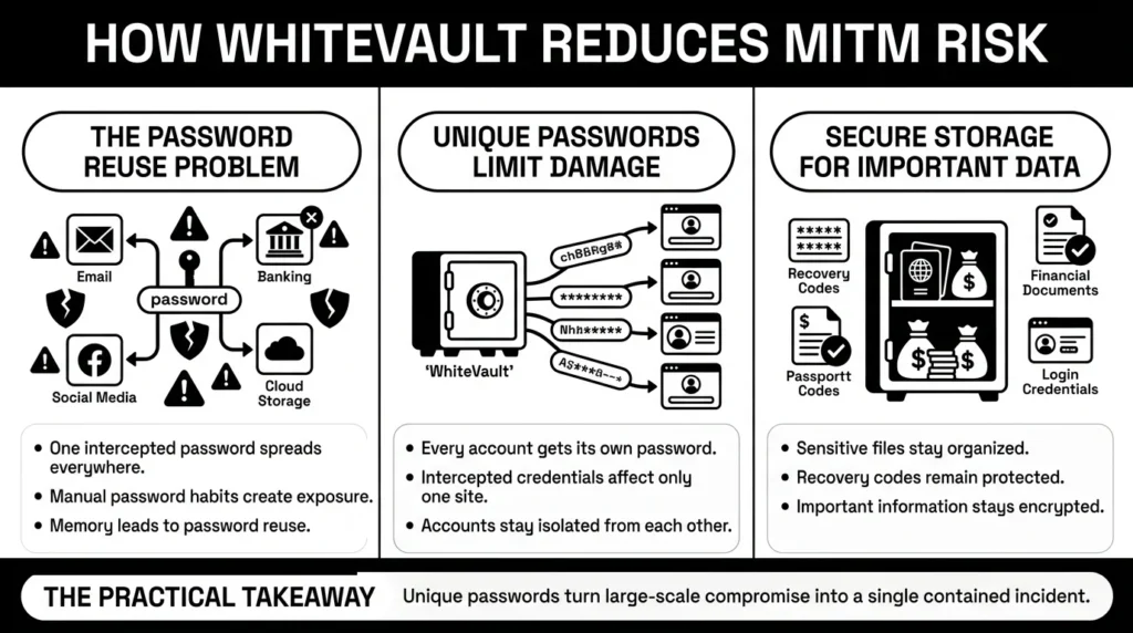 how whitevault reduces MITM risk