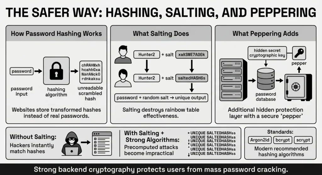 hashing, salting and peppering